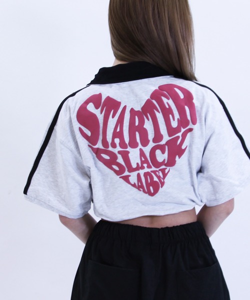 STARTER(スターター)の「STARTER ハートロゴショート丈ハーフジップTシャツ / レディース チビT(Tシャツ/カットソー・レディース・ブラック/ホワイト系/ブルー・L/M)」の2枚目の写真