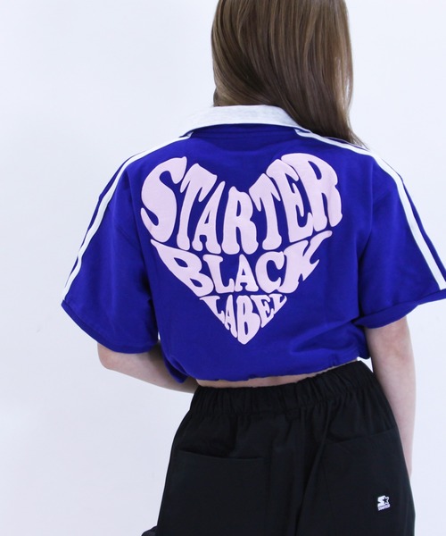 STARTER(スターター)の「STARTER ハートロゴショート丈ハーフジップTシャツ / レディース チビT(Tシャツ/カットソー・レディース・ブラック/ホワイト系/ブルー・L/M)」の1枚目の写真