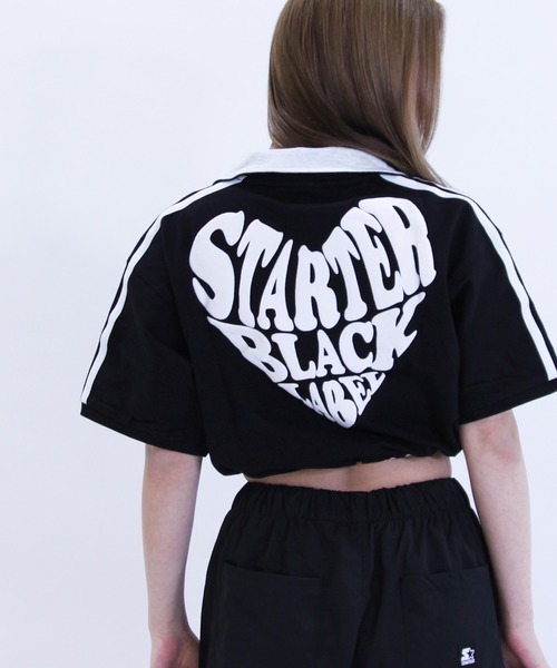 STARTER(スターター)の「STARTER ハートロゴショート丈ハーフジップTシャツ / レディース チビT(Tシャツ/カットソー・レディース・ブラック/ホワイト系/ブルー・L/M)」の3枚目の写真