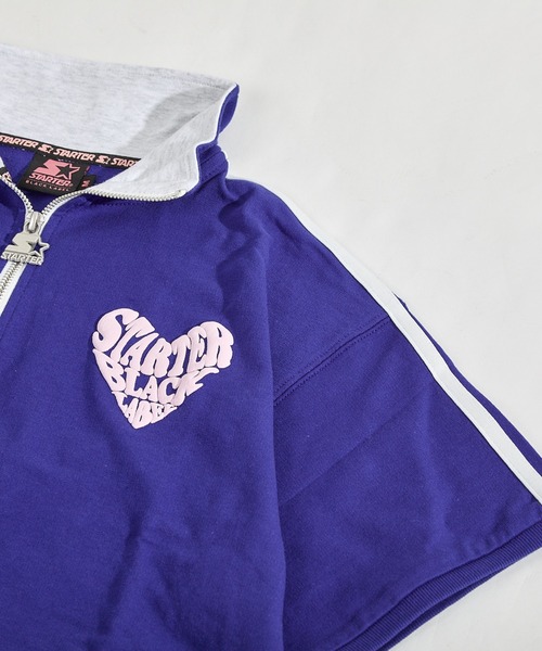 STARTER(スターター)の「STARTER ハートロゴショート丈ハーフジップTシャツ / レディース チビT(Tシャツ/カットソー・レディース・ブラック/ホワイト系/ブルー・L/M)」の21枚目の写真