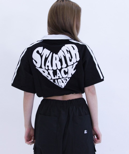 STARTER(スターター)の「STARTER ハートロゴショート丈ハーフジップTシャツ / レディース チビT(Tシャツ/カットソー・レディース・ブラック/ホワイト系/ブルー・L/M)」の14枚目の写真