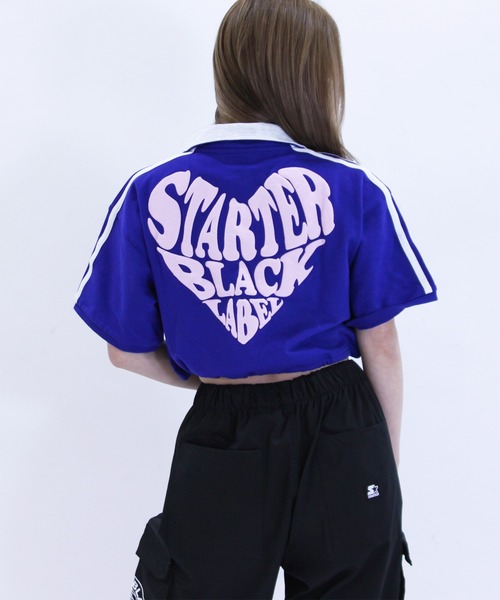 STARTER(スターター)の「STARTER ハートロゴショート丈ハーフジップTシャツ / レディース チビT(Tシャツ/カットソー・レディース・ブラック/ホワイト系/ブルー・L/M)」の17枚目の写真