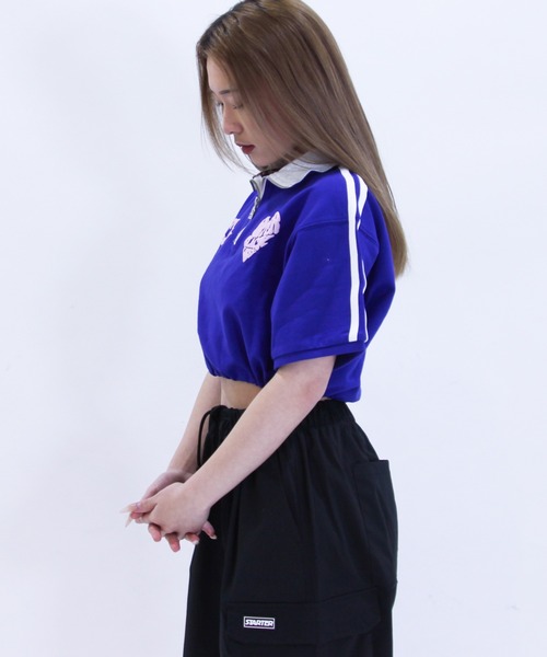 STARTER(スターター)の「STARTER ハートロゴショート丈ハーフジップTシャツ / レディース チビT(Tシャツ/カットソー・レディース・ブラック/ホワイト系/ブルー・L/M)」の18枚目の写真