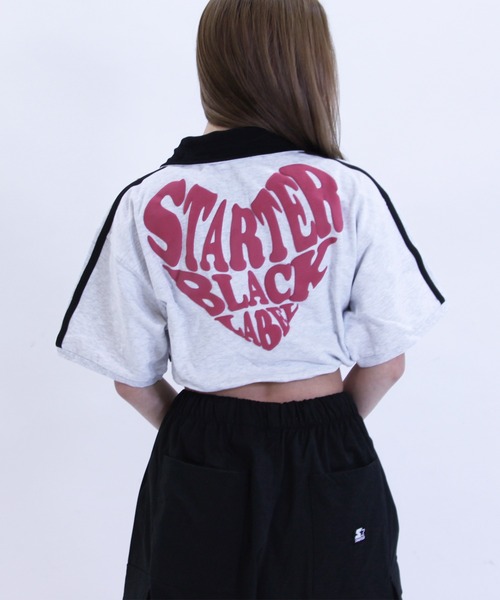 STARTER(スターター)の「STARTER ハートロゴショート丈ハーフジップTシャツ / レディース チビT(Tシャツ/カットソー・レディース・ブラック/ホワイト系/ブルー・L/M)」の11枚目の写真