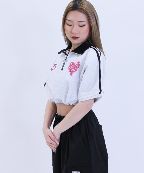 STARTER(スターター)の「STARTER ハートロゴショート丈ハーフジップTシャツ / レディース チビT(Tシャツ/カットソー・レディース・ブラック/ホワイト系/ブルー・L/M)」の12枚目の写真
