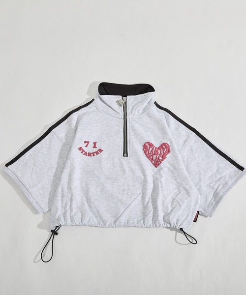 STARTER(スターター)の「STARTER ハートロゴショート丈ハーフジップTシャツ / レディース チビT(Tシャツ/カットソー・レディース・ブラック/ホワイト系/ブルー・L/M)」の4枚目の写真