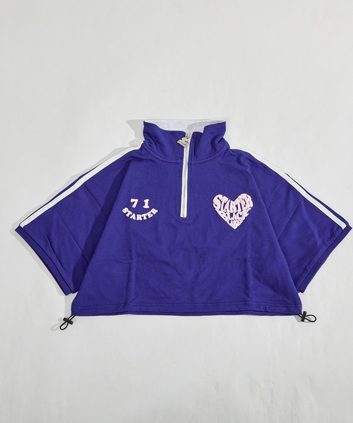 STARTER(スターター)の「STARTER ハートロゴショート丈ハーフジップTシャツ / レディース チビT(Tシャツ/カットソー・レディース・ブラック/ホワイト系/ブルー・L/M)」の8枚目の写真