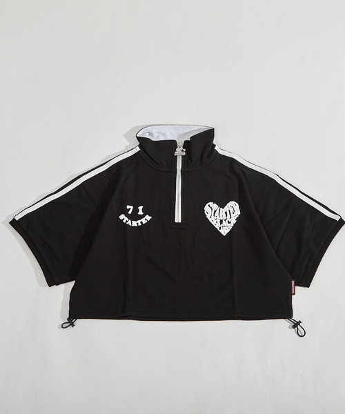 STARTER(スターター)の「STARTER ハートロゴショート丈ハーフジップTシャツ / レディース チビT(Tシャツ/カットソー・レディース・ブラック/ホワイト系/ブルー・L/M)」の6枚目の写真