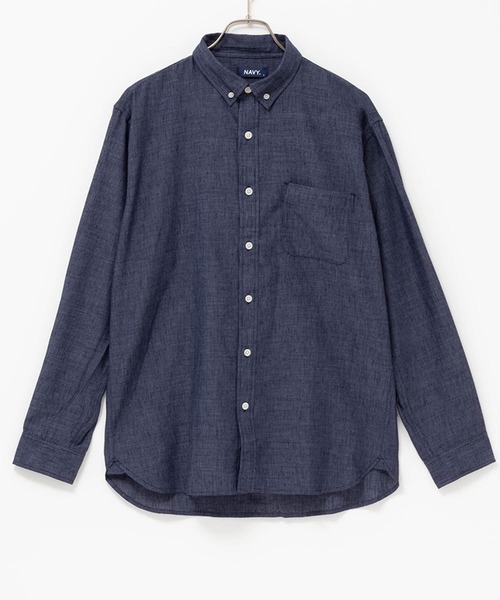 NAVY(ネイビー)の「NAVY リネン混ロングスリーブシャツ(シャツ/ブラウス・メンズ・ホワイト/グレー/ネイビー・S/L/XL/XXL/M)」の3枚目の写真