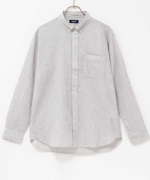 NAVY(ネイビー)の「NAVY リネン混ロングスリーブシャツ(シャツ/ブラウス・メンズ・ホワイト/グレー/ネイビー・S/L/XL/XXL/M)」の1枚目の写真