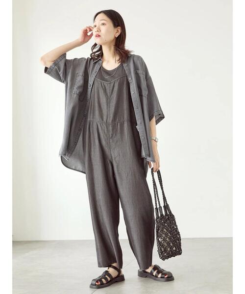 Samansa Mos2 blue（サマンサモスモスブルー）の「【接触冷感】クールデニムサロペット（デニムパンツ・レディース・ネイビー/ブラック/ブルー・F）」の2枚目の写真