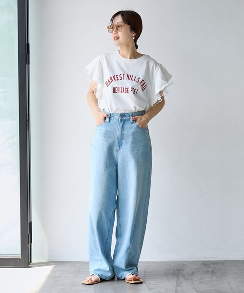 coen（コーエン）の「【WEB限定】チュールレイヤーフリルスリーブTシャツ（Tシャツ/カットソー・レディース・ダークグレー/ベージュ/オフホワイト・M/L）」の8枚目の写真