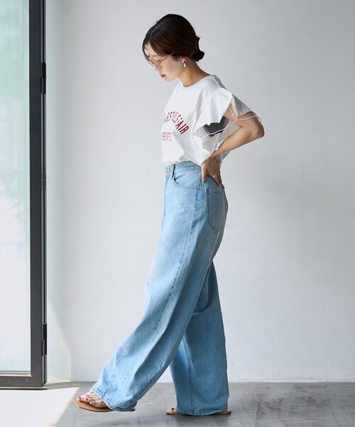 coen（コーエン）の「【WEB限定】チュールレイヤーフリルスリーブTシャツ（Tシャツ/カットソー・レディース・ダークグレー/ベージュ/オフホワイト・M/L）」の9枚目の写真