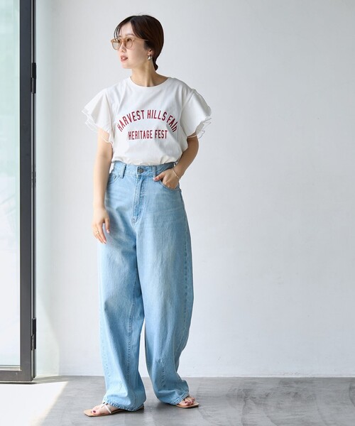 coen（コーエン）の「【WEB限定】チュールレイヤーフリルスリーブTシャツ（Tシャツ/カットソー・レディース・ダークグレー/ベージュ/オフホワイト・M/L）」の11枚目の写真