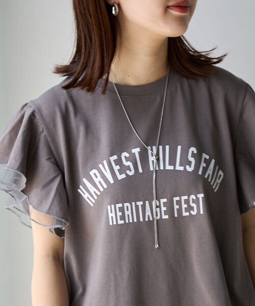 coen（コーエン）の「【WEB限定】チュールレイヤーフリルスリーブTシャツ（Tシャツ/カットソー・レディース・ダークグレー/ベージュ/オフホワイト・M/L）」の12枚目の写真