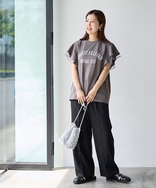 coen（コーエン）の「【WEB限定】チュールレイヤーフリルスリーブTシャツ（Tシャツ/カットソー・レディース・ダークグレー/ベージュ/オフホワイト・M/L）」の17枚目の写真