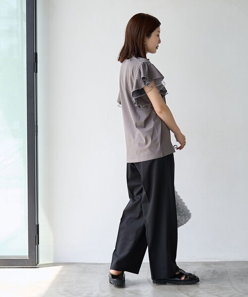 coen（コーエン）の「【WEB限定】チュールレイヤーフリルスリーブTシャツ（Tシャツ/カットソー・レディース・ダークグレー/ベージュ/オフホワイト・M/L）」の18枚目の写真