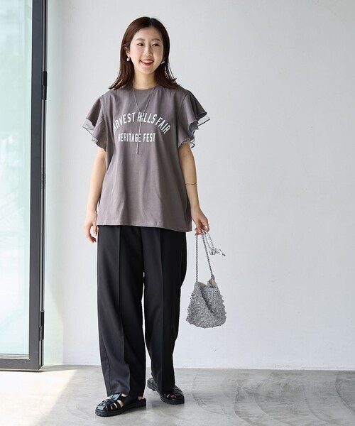 coen（コーエン）の「【WEB限定】チュールレイヤーフリルスリーブTシャツ（Tシャツ/カットソー・レディース・ダークグレー/ベージュ/オフホワイト・M/L）」の20枚目の写真