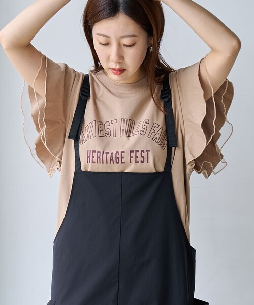 coen（コーエン）の「【WEB限定】チュールレイヤーフリルスリーブTシャツ（Tシャツ/カットソー・レディース・ダークグレー/ベージュ/オフホワイト・M/L）」の22枚目の写真