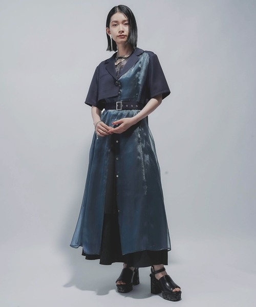 【美品】HARE ジャケットライクシアーワンピース　ブラック　レース　テーラード HARE ワンピース ジャケットライクシアーワンピース(HARE