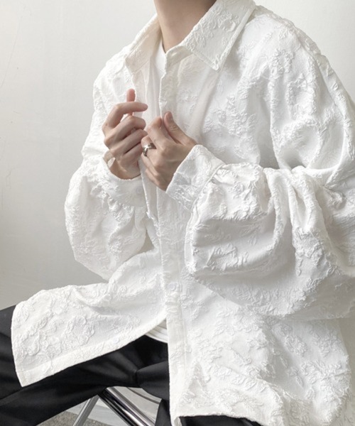 セール】【NOWLE】花柄 エンボス レギュラーカラー シャツ（シャツ