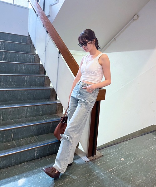 Jewelobe（ジュエローブ）の「3リボンワイドデニムパンツ（デニムパンツ・レディース・ブルー/サックスブルー/ブラック・S/M）」の12枚目の写真