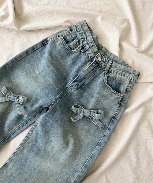 Jewelobe（ジュエローブ）の「3リボンワイドデニムパンツ（デニムパンツ・レディース・ブルー/サックスブルー/ブラック・S/M）」の14枚目の写真