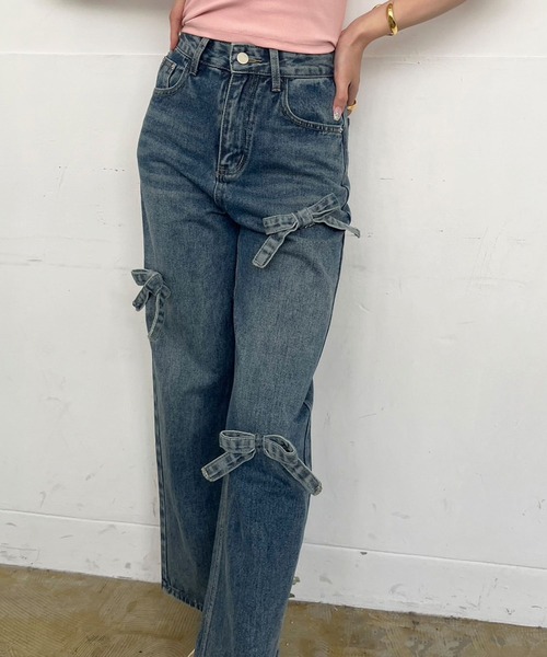 Jewelobe（ジュエローブ）の「3リボンワイドデニムパンツ（デニムパンツ・レディース・ブルー/サックスブルー/ブラック・S/M）」の16枚目の写真