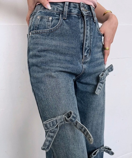 Jewelobe（ジュエローブ）の「3リボンワイドデニムパンツ（デニムパンツ・レディース・ブルー/サックスブルー/ブラック・S/M）」の17枚目の写真