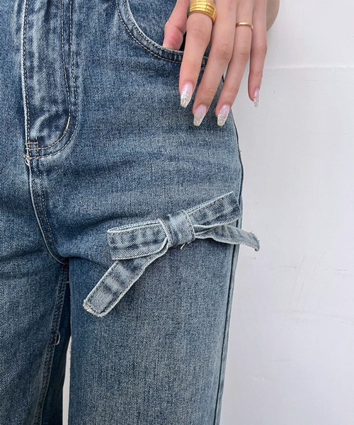 Jewelobe（ジュエローブ）の「3リボンワイドデニムパンツ（デニムパンツ・レディース・ブルー/サックスブルー/ブラック・S/M）」の18枚目の写真