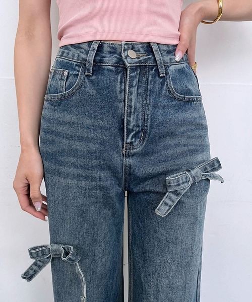 Jewelobe（ジュエローブ）の「3リボンワイドデニムパンツ（デニムパンツ・レディース・ブルー/サックスブルー/ブラック・S/M）」の19枚目の写真