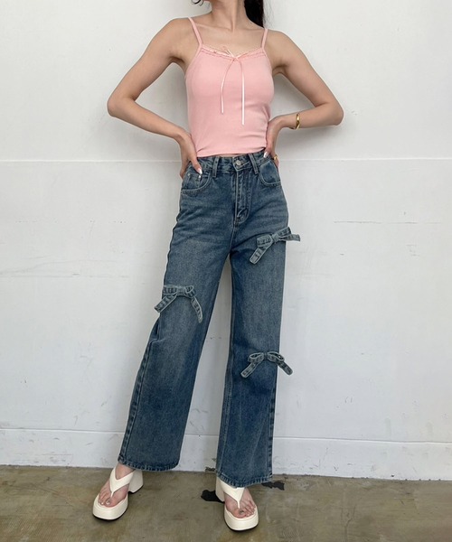 Jewelobe（ジュエローブ）の「3リボンワイドデニムパンツ（デニムパンツ・レディース・ブルー/サックスブルー/ブラック・S/M）」の21枚目の写真