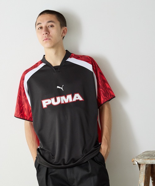 Puma 黒赤 メッシュシャツ PUMA/プーマ FOOTBALL シャツ2（Tシャツ/カットソー）｜PUMA