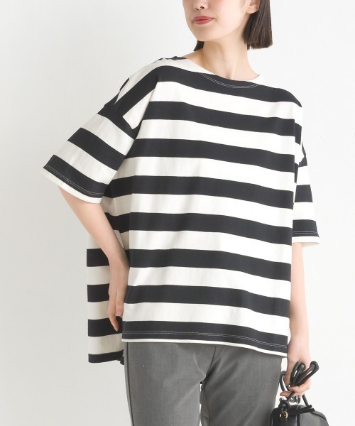 tシャツ M2184 ワイドルーズボーダープルオーバー レディース 予約販売】ルーズワイドボーダーTシャツ#オレンジ | KISHIKA
