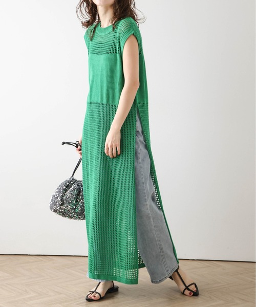 AMELY(エミリー)の「メッシュニットロングジレ(ベスト・レディース・ブラック/ベージュ/ブラウン/グリーン・フリー)」の6枚目の写真