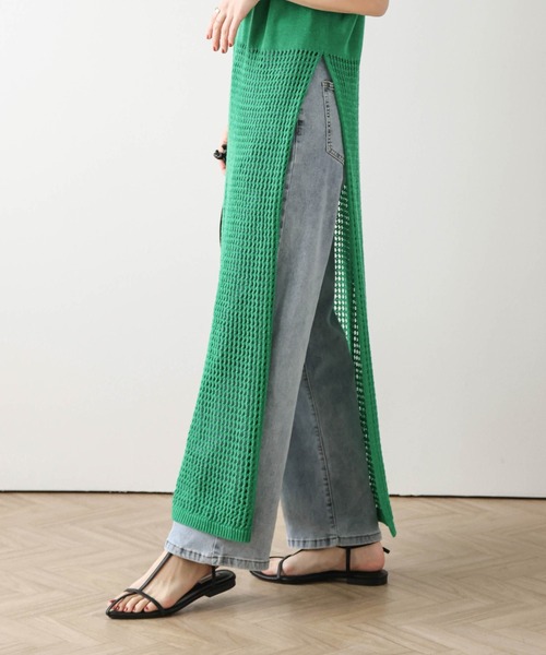 AMELY(エミリー)の「メッシュニットロングジレ(ベスト・レディース・ブラック/ベージュ/ブラウン/グリーン・フリー)」の8枚目の写真