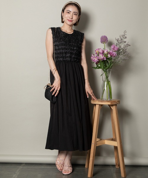 【セール】ドットチュール異素材コンビ サマードレス（ワンピース）｜MHBG TOKYO（エムエイチビージートーキョー）