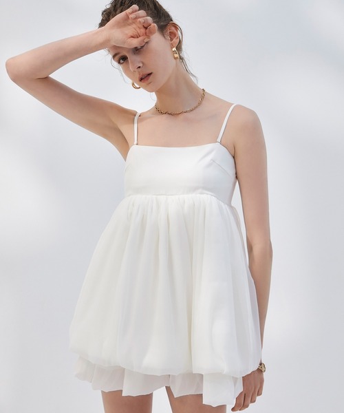 エイミーイストワール透け感のあるホワイトミニワンピース EIMY ISTOIRE（エイミーイストワール）の「シアーバルーンミニ