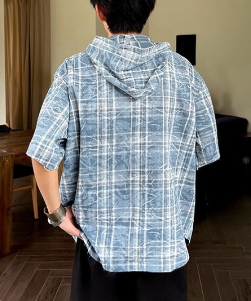 MGV(エムジーヴィー)の「オンブレチェックフードシャツ(シャツ/ブラウス・メンズ・ブルー・MEDIUM/LARGE/X-LARGE)」の5枚目の写真