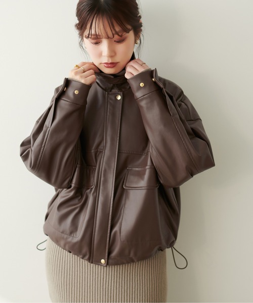 natural couture（ナチュラルクチュール）の「衿取り外し2WAYブルゾン（ブルゾン・レディース・アイボリー/モカ/ブラウン/ブラック/ライトベージュ・FREE）」の3枚目の写真