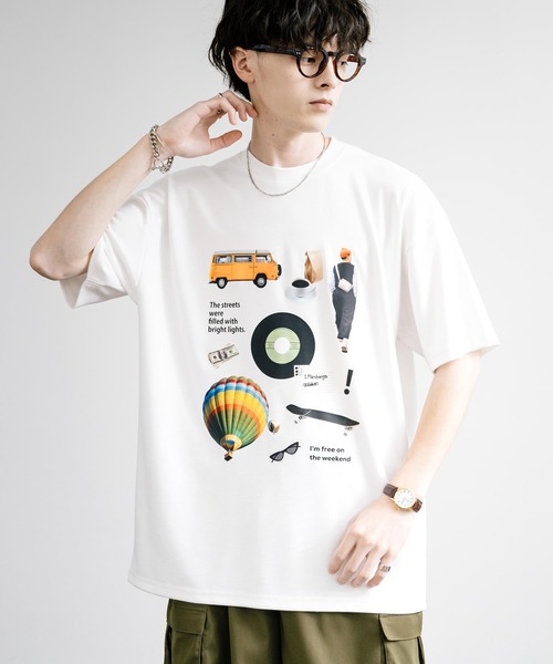 Rocky Monroe(ロッキーモンロー)の「マルチアイコンプリントオーバーサイズ半袖Tシャツ(Tシャツ/カットソー・メンズ・ミント/チャコール/ホワイト/ホワイト系/グレイッシュベージュ/チャコールグレー・M/L)」の3枚目の写真