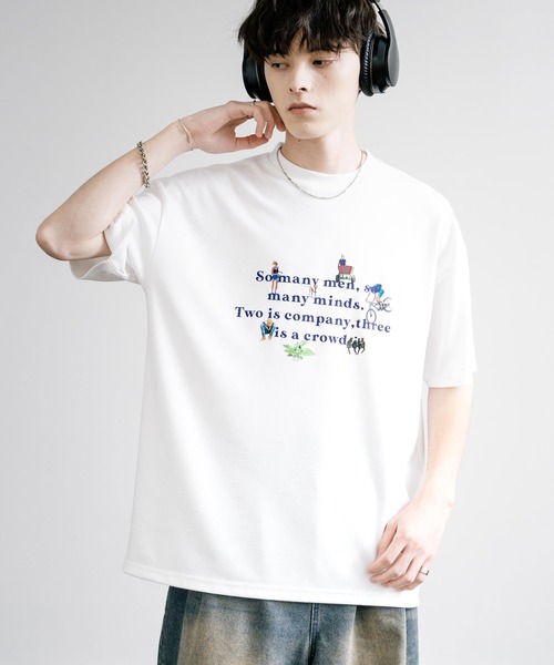 Rocky Monroe(ロッキーモンロー)の「マルチアイコンプリントオーバーサイズ半袖Tシャツ(Tシャツ/カットソー・メンズ・ミント/チャコール/ホワイト/ホワイト系/グレイッシュベージュ/チャコールグレー・M/L)」の2枚目の写真