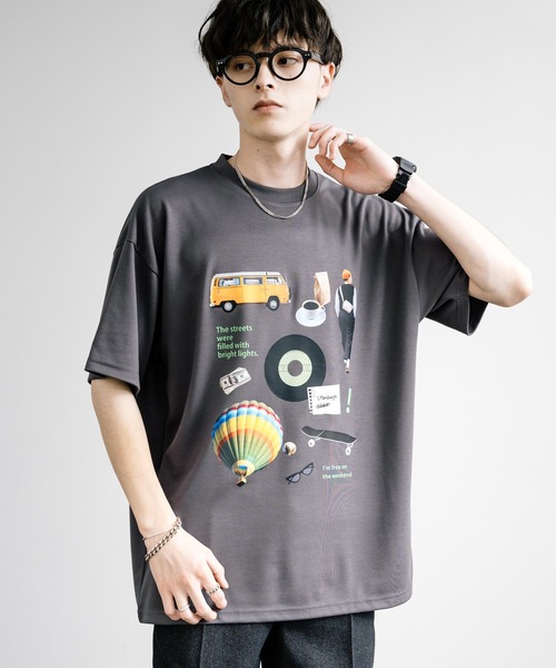 Rocky Monroe(ロッキーモンロー)の「マルチアイコンプリントオーバーサイズ半袖Tシャツ(Tシャツ/カットソー・メンズ・ミント/チャコール/ホワイト/ホワイト系/グレイッシュベージュ/チャコールグレー・M/L)」の4枚目の写真