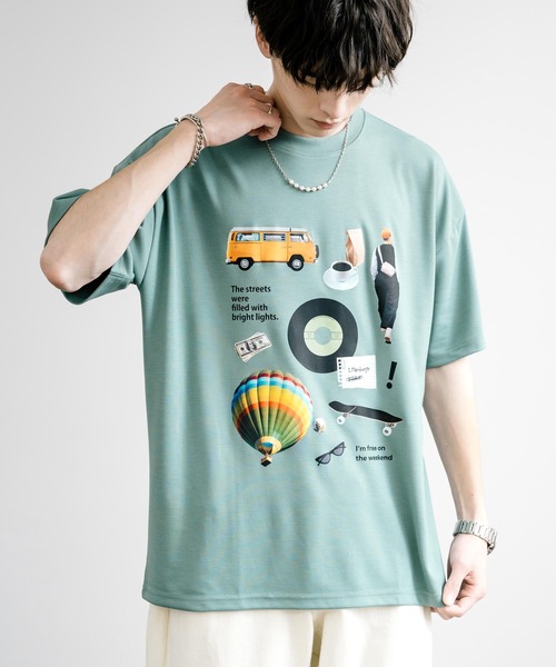 Rocky Monroe(ロッキーモンロー)の「マルチアイコンプリントオーバーサイズ半袖Tシャツ(Tシャツ/カットソー・メンズ・ミント/チャコール/ホワイト/ホワイト系/グレイッシュベージュ/チャコールグレー・M/L)」の6枚目の写真