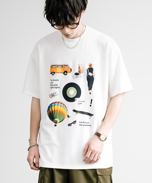 Rocky Monroe(ロッキーモンロー)の「マルチアイコンプリントオーバーサイズ半袖Tシャツ(Tシャツ/カットソー・メンズ・ミント/チャコール/ホワイト/ホワイト系/グレイッシュベージュ/チャコールグレー・M/L)」の11枚目の写真
