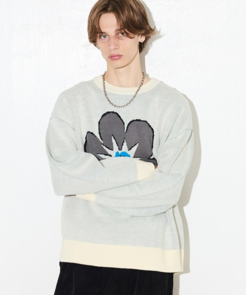 Lui's（ルイス）の「【Neucon/ニューコン】花柄ジャガードニット（ニット/セーター・メンズ・ホワイト/ブラック・FREE）」の3枚目の写真