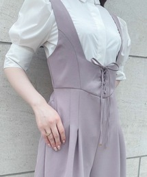 an another angelus | 【2サイズ展開】ディープネックレースアップサロペット/ananotherangelus/fint フィント(サロペット/オーバーオール)