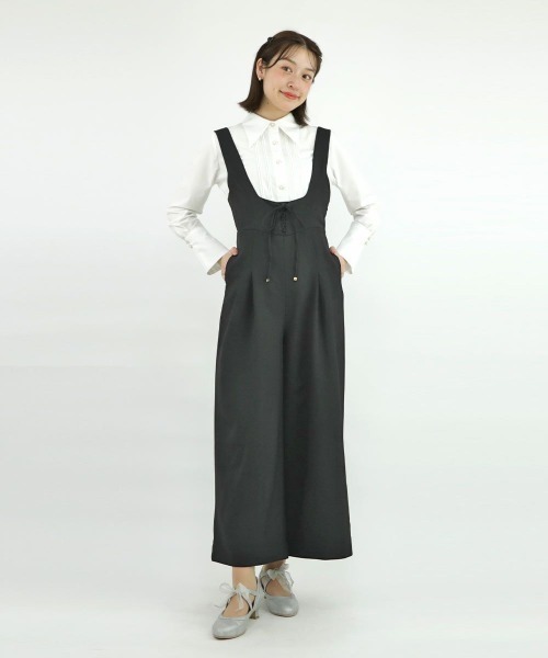 an another angelus（アンアナザーアンジェラス）の「【2サイズ展開】ディープネックレースアップサロペット/ananotherangelus/fint　フィント（サロペット/オーバーオール・レディース・ピンクベージュ/ブラック・1/2）」の8枚目の写真