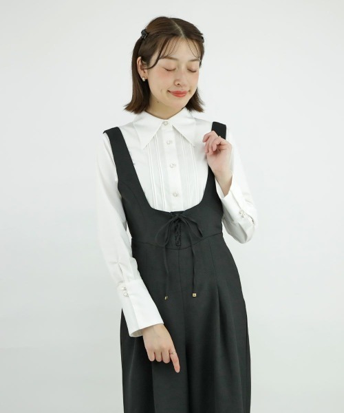 an another angelus（アンアナザーアンジェラス）の「【2サイズ展開】ディープネックレースアップサロペット/ananotherangelus/fint　フィント（サロペット/オーバーオール・レディース・ピンクベージュ/ブラック・1/2）」の9枚目の写真