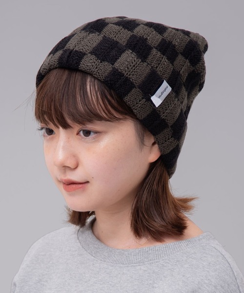 【SALE】Bottega Veneta ブラック チェックニット帽 mahagrid/マハグリッド』 CHECKERBOARD BEANIE/チェッカーボード